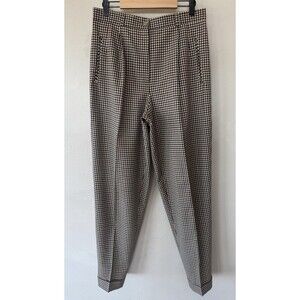 VINTAGE Madeleine Pants Women 12 Wool Plaid Brown Black Trousers Germany Pleated